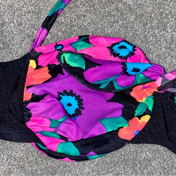 S VTG 90’s Carol Wior Neon Floral 2pc Bikini Underwire Halter Top Skirt Swimsuit - Picture 5 of 12